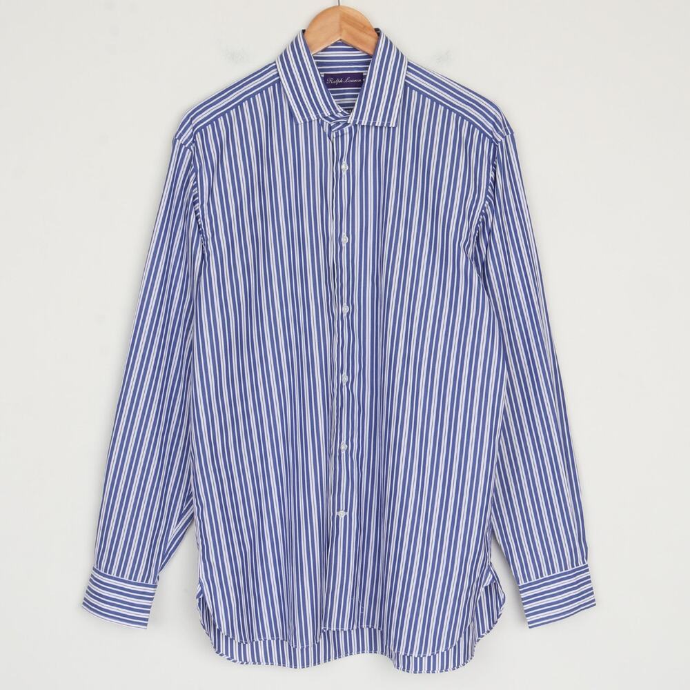 Ralph Lauren Purple Label Blue White Stripe Button Up Long Sleeve Shirt M